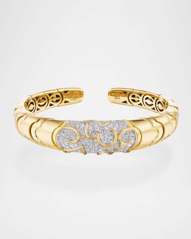 18K Yellow Gold Onda Diamond Bangle Bracelet